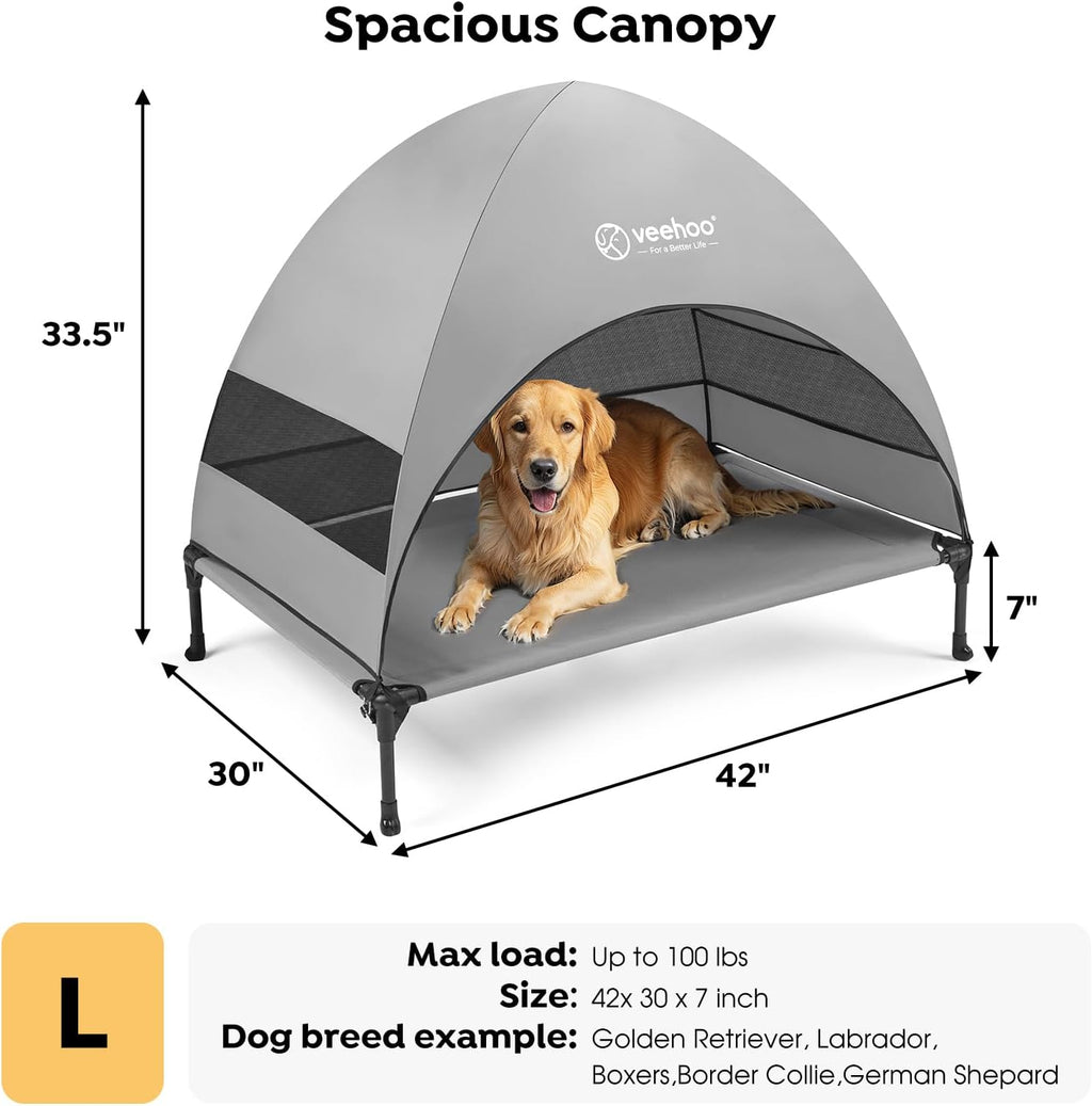 Veehoo Outdoor Dog Bed with Canopy, Cooling Elevated Dog Shade for Outside