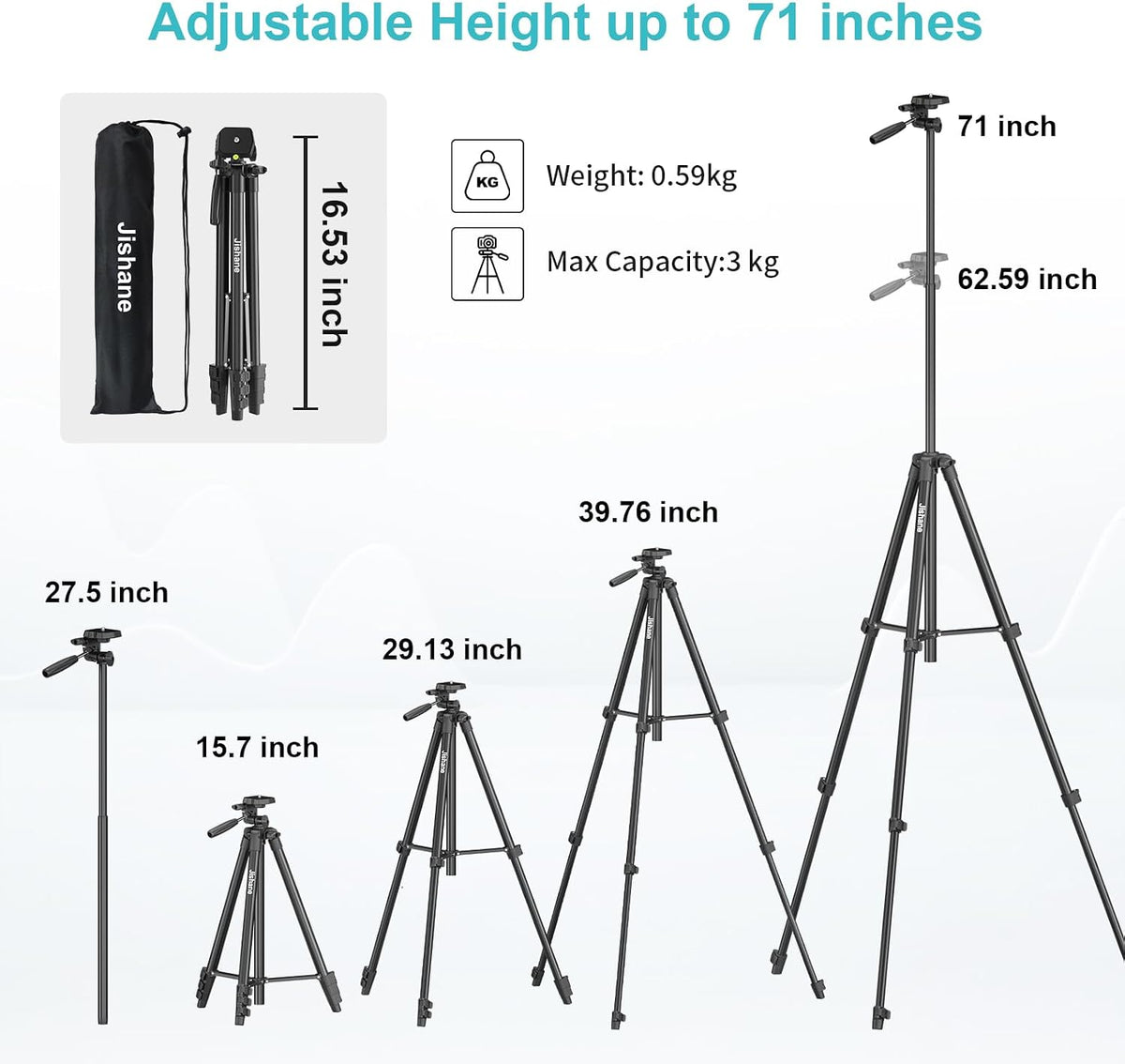 71 Inch Lightweight Tripod for Camera & Phone with Wireless Remote