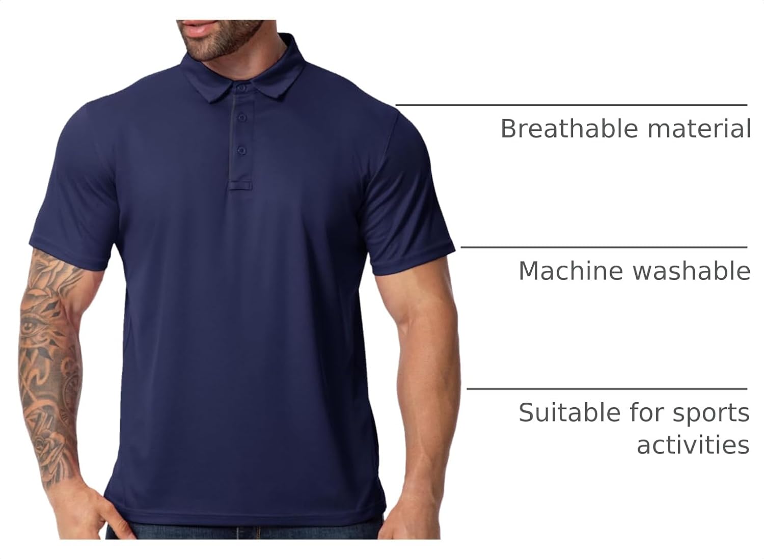 3 Pack Mens Golf Polo Shirt Short Sleeve Quick Dry Moisture Wicking