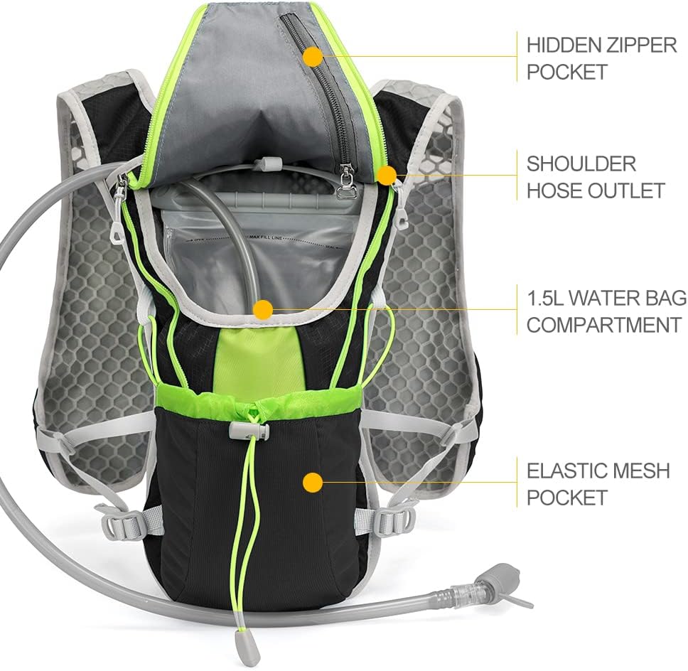 Hydration Pack Backpack, IX INOXTO Running Hydration Vest with 1.5L ( 50 oz) Water Bladder for Men Women, Lightweight Water Backpack for Hiking Cycling Climbing Camping