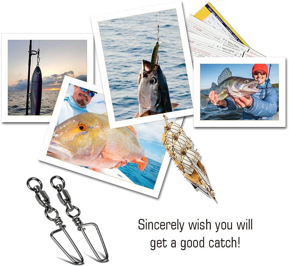 AMYSPORTS Saltwater Connector Fishing Snap Swivel High Strength Snaps Swivel Freshwater Ball Bearing Fishing Swivels Stainless Steel Corrosion Resistant Black Nickel