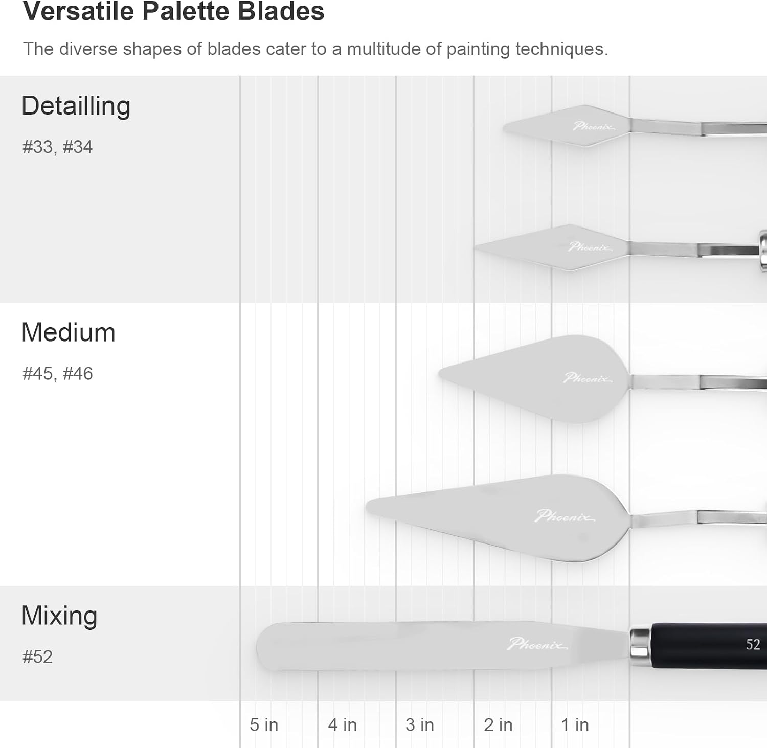 PHOENIX Flexible Palette Knife Set - 5 Pieces Stainless Steel Painting Knives, Art Knife with Wood Handle, Paint Spatula for Oil Acrylic Paint