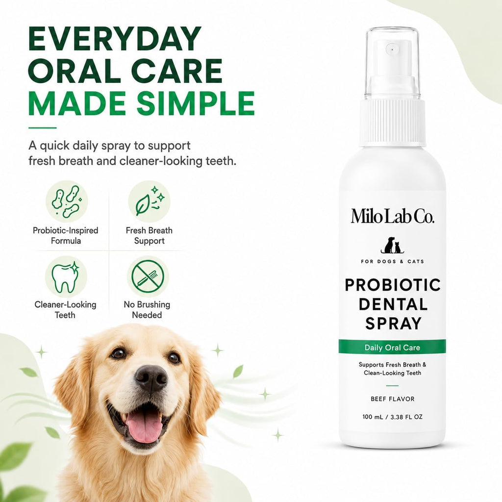 Milolabco Probiotic Spray for Dogs Teeth, Advanced Oral Care Spray with Probiotic Formula for Fresh Breath & Cleaner Teeth, Daily Dog Teeth Care Spray, No Brushing Needed