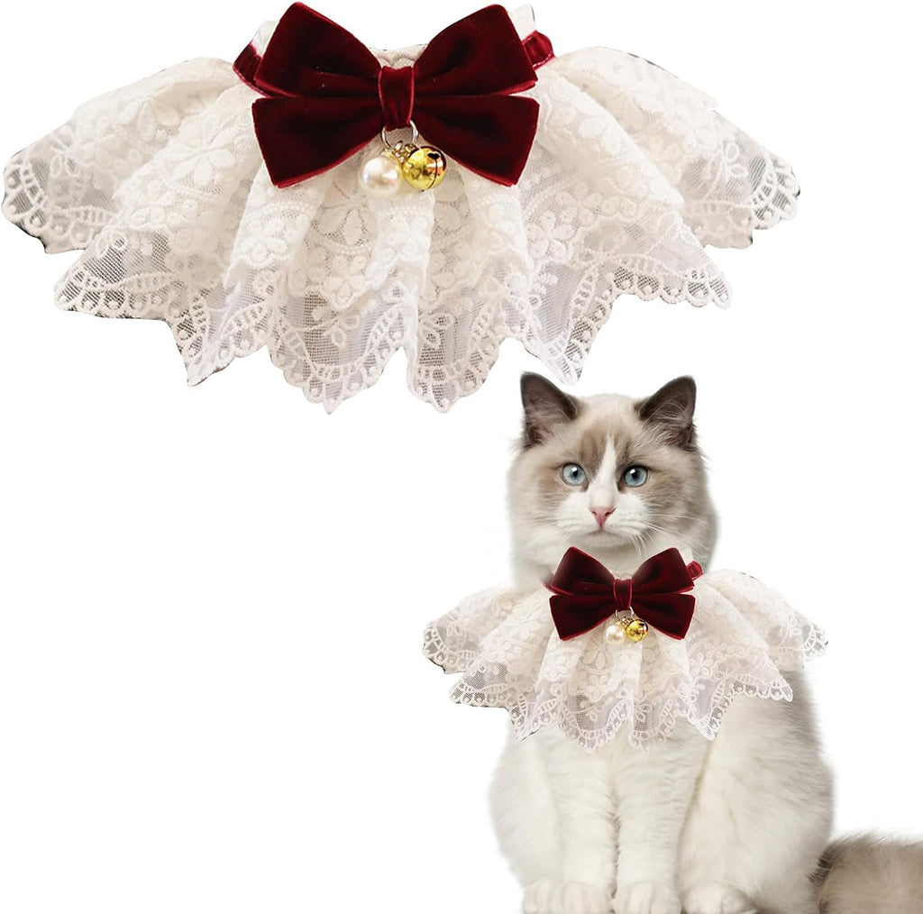 HEEPDD Cat Lace Bib Collar with Bow, Decorative Pet Bandana Scarf Costume, Small Size, Dress Up Accessories