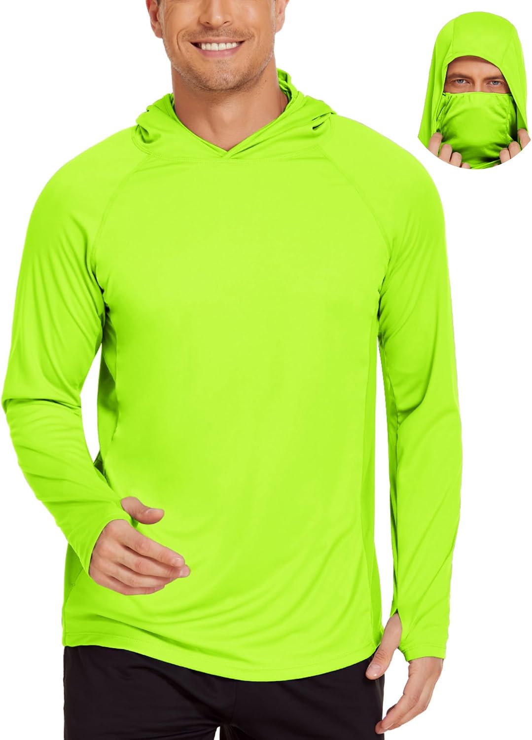 COOrun Men's Hooded Sun Shirts with Mask Fishing Shirts for Men Long Sleeve UPF 50 Rash Guards Cooling Hoodies Hiking Shirts