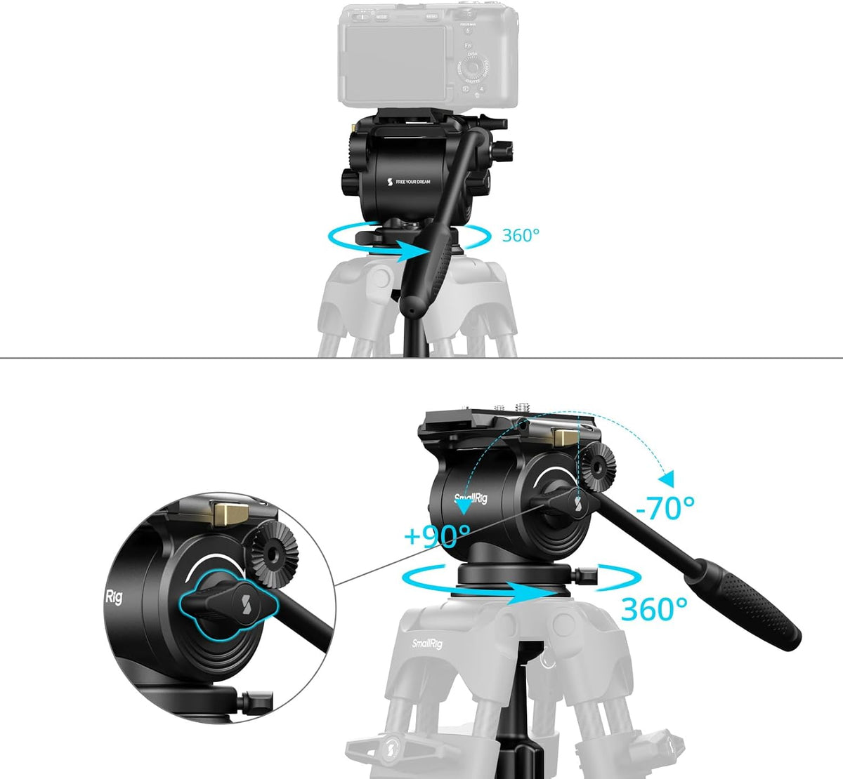 SmallRig Heavy Duty Tripod Fluid Video Head with φ75mm Bowl Base
