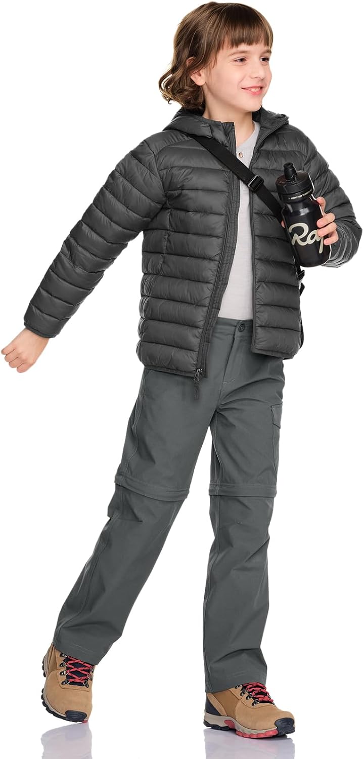 CQR Kids Youth Hiking Cargo Pants, UPF 50+ Quick Dry Convertible Zip Off Pants, Outdoor Camping Pants