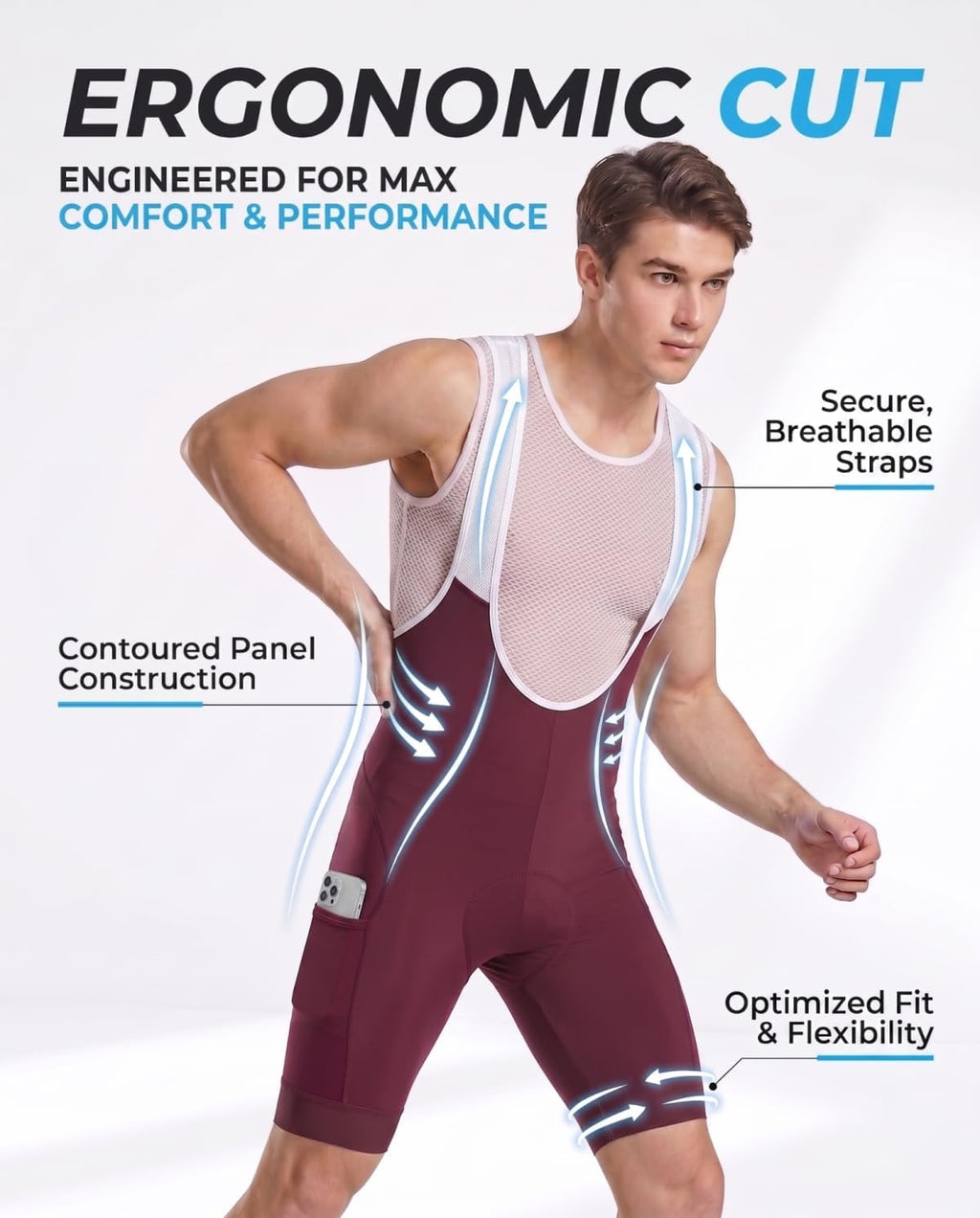 CEROTIPOLAR Men's Cycling Bib Shorts with 4D MaxCool Pad, Ergonomic Cut