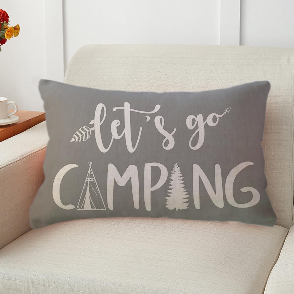 ULOVE LOVE YOURSELF Adventure Camper Decorative Lumbar Pillowcase Double-Sided Let’s Go Camping/Adventure Awaits Throw Pillow Covers Cabin/Camper Cushion Covers 12x20,2Pack for Sofa/Couch/Porch(Grey)