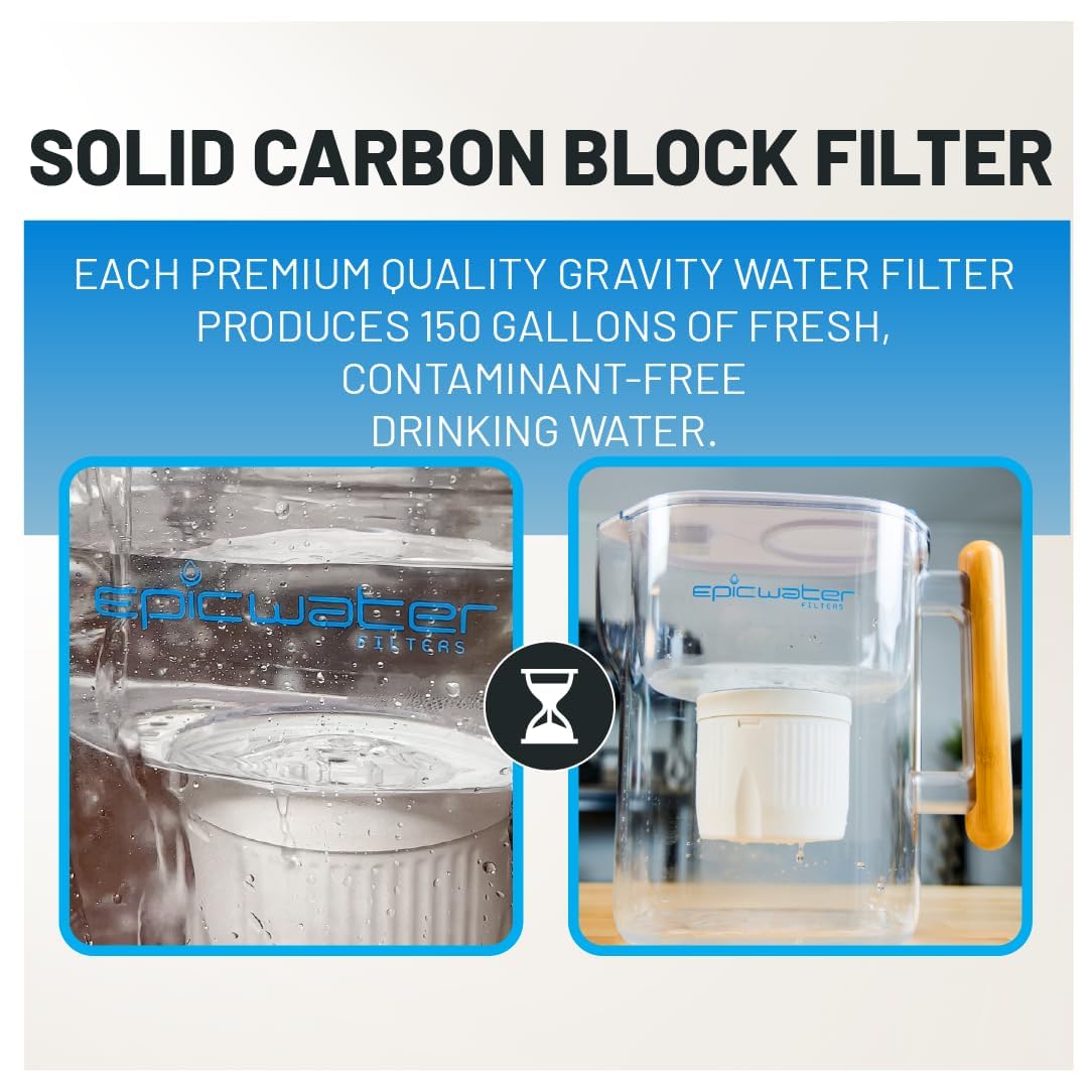 Epic Water Filters Pure Filter Pitchers for Drinking Water, 10 Cup 150 Gallon Filter, Tritan BPA Free, Removes Fluoride, Chlorine, Lead, Forever Chemicals (White & Bamboo)