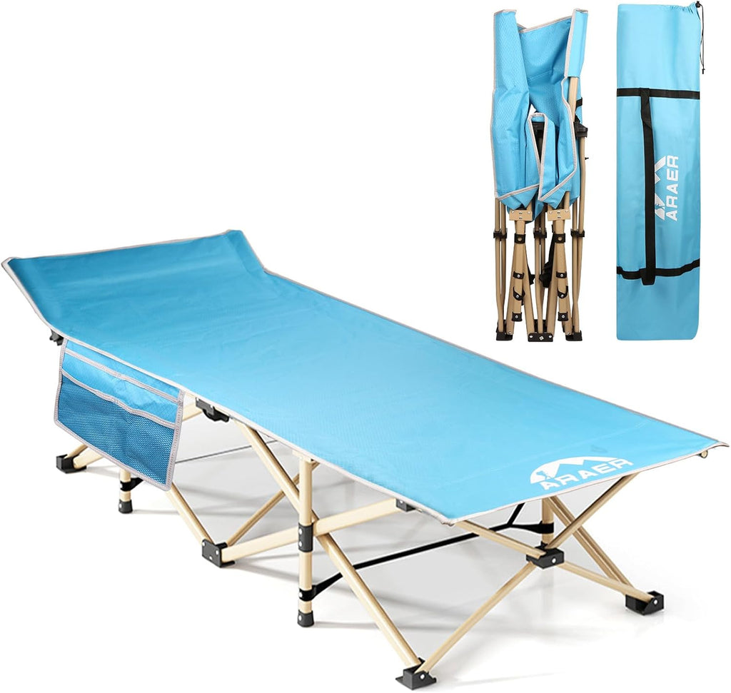ARAER Camping Cot for Adults, 28in Wide with Mattress (Navy Blue)