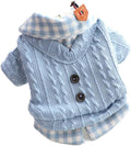 Dog Princess Sweater for Small Dogs Thick Shirt Plaid Clothes Costume Pet Girl Cute Coat Outfits Fall Costumes Winter Dog Sweaters (XS,Blue)