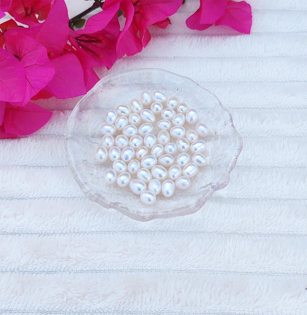 50 Pcs 8-9mm No-Holes Fresh Water Pearls Beads AAA for Jewelry Making Real Freshwater Cultured Pearls Oval Pearl Beads Jewelry Production, Handicraft Production, for Manza