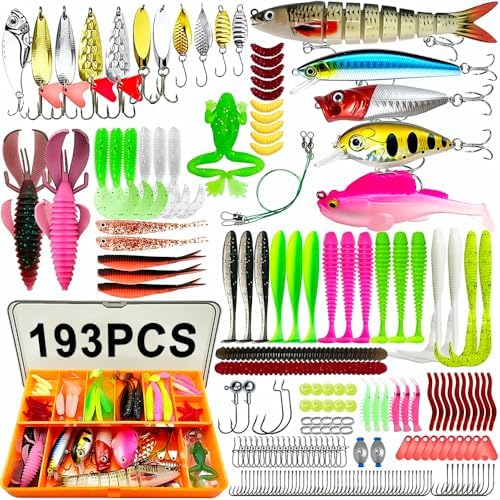 193PCS Fishing Lures Kit with Tackle Box Freshwater Saltwater