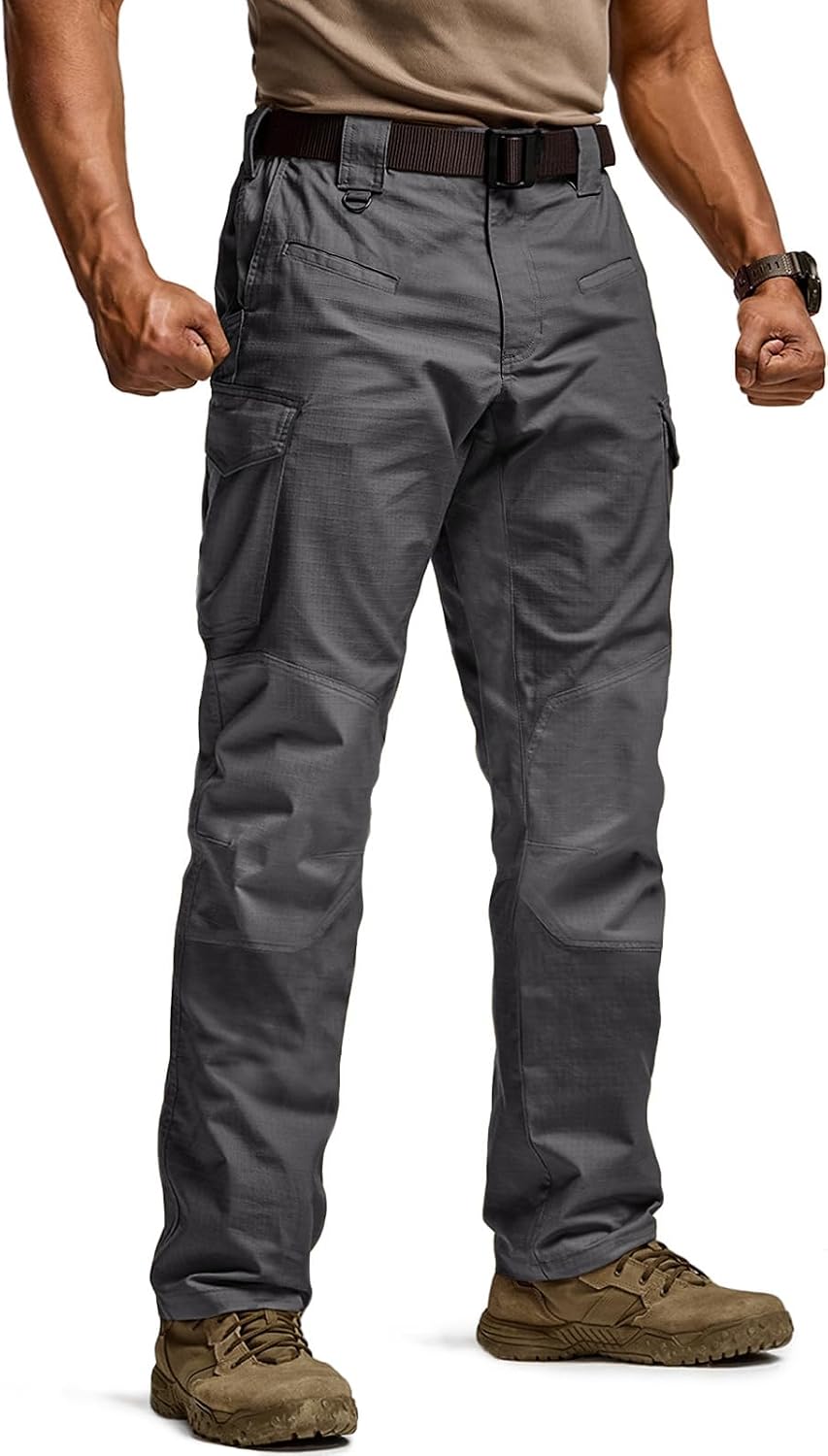 CQR Men's Flex Ripstop Tactical Pants, Water Resistant Stretch Cargo Pants, Lightweight EDC Hiking Work Pants