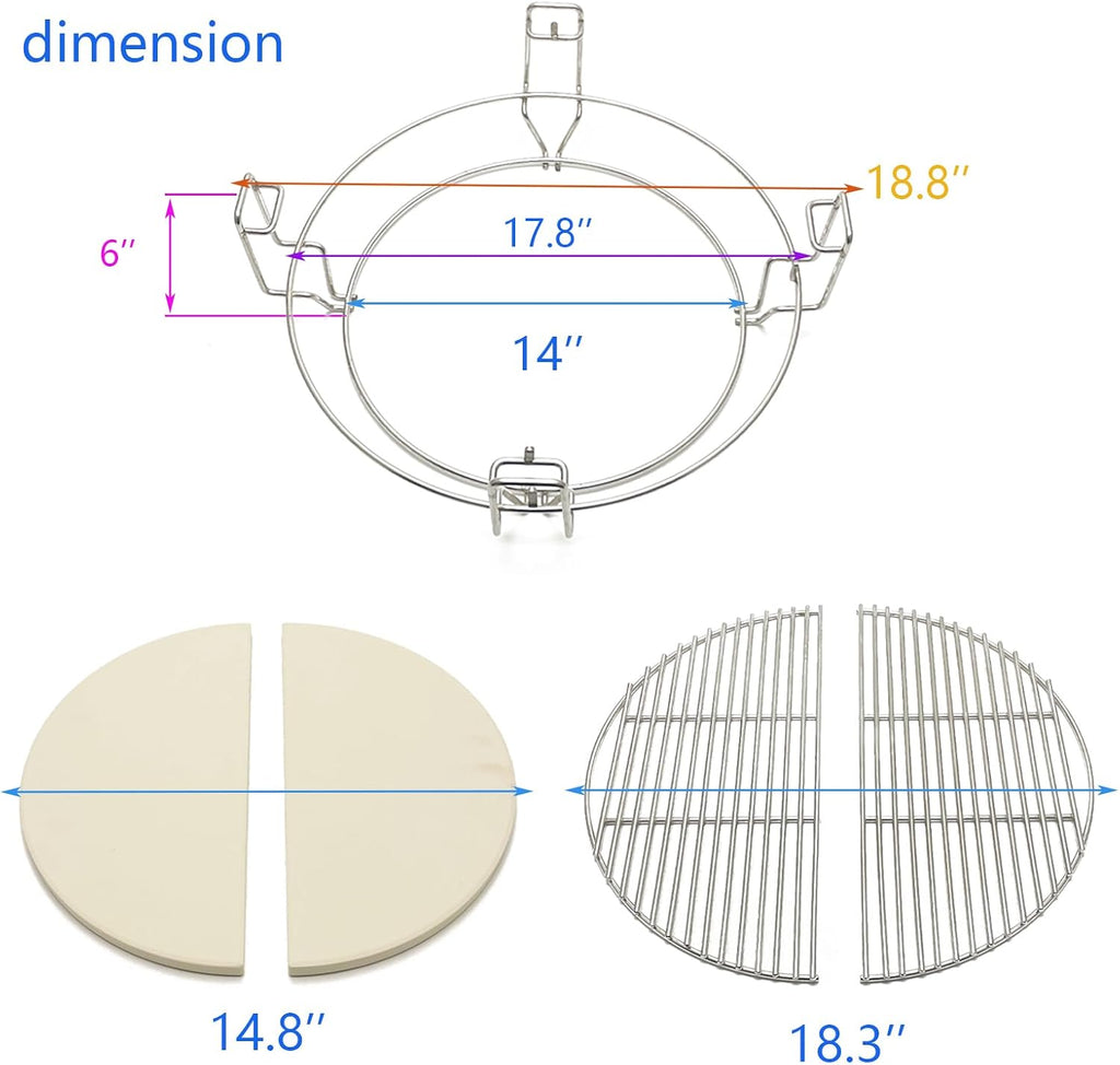 Cooking Grates with Ceramic Heat Deflectors System for Kamado Joe Classic, Coyote The Asado Cooker, Char-Griller Akorn Charcoal Grill