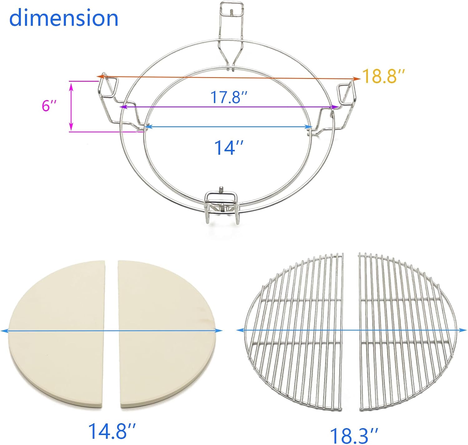 Cooking Grates with Ceramic Heat Deflectors System for Kamado Joe Classic, Coyote The Asado Cooker, Char-Griller Akorn Charcoal Grill