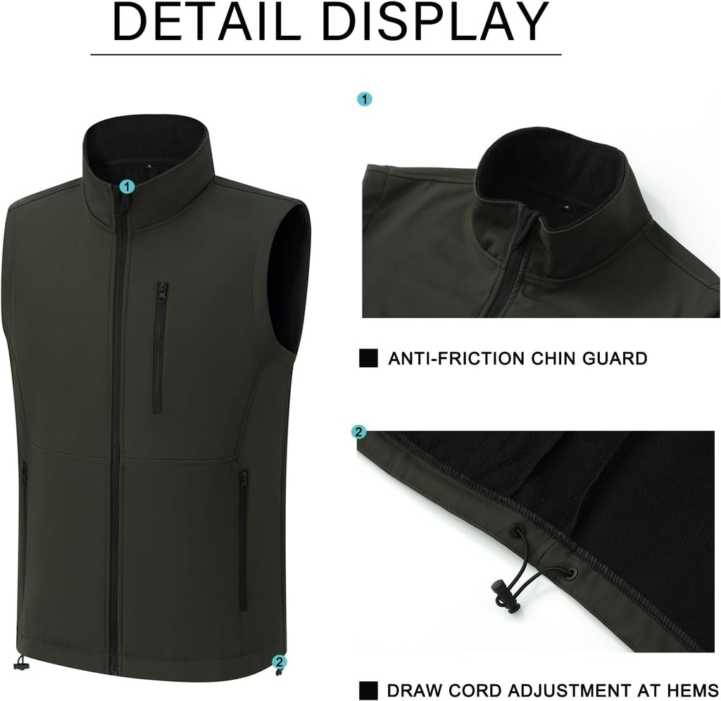 Men's Lightweight Vest Softshell Outerwear Windproof Sleeveless Jacket for Golf Running Hiking