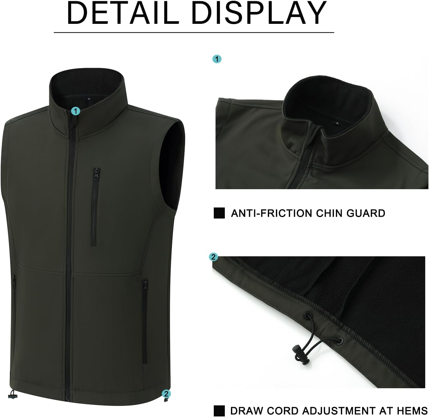 Men's Lightweight Vest Softshell Outerwear Windproof Sleeveless Jacket for Golf Running Hiking
