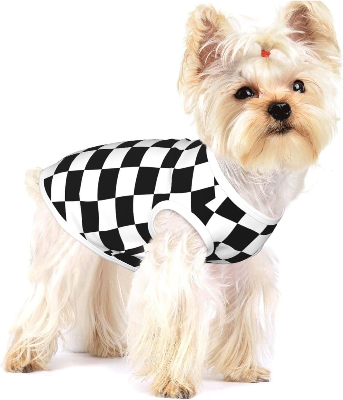 Black White Checkered Dog Shirts Sleeveless Puppy Cotton T-Shirts