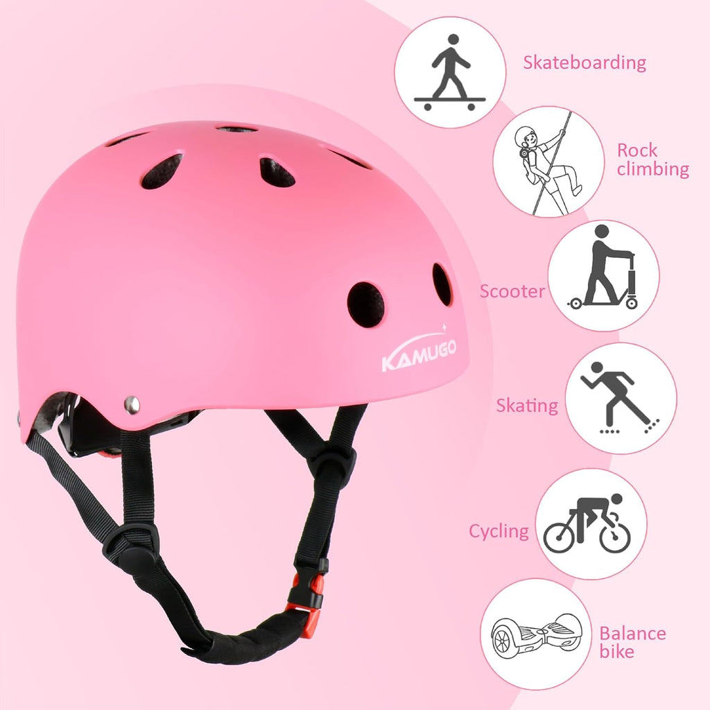 KAMUGO Kids Adjustable Helmet, with Sports Protective Gear Set Knee Elbow Wrist Pads for Toddler Age 2-8 Boys Girls, Bike Skateboard Hoverboard Scooter Rollerblading Helmet Set
