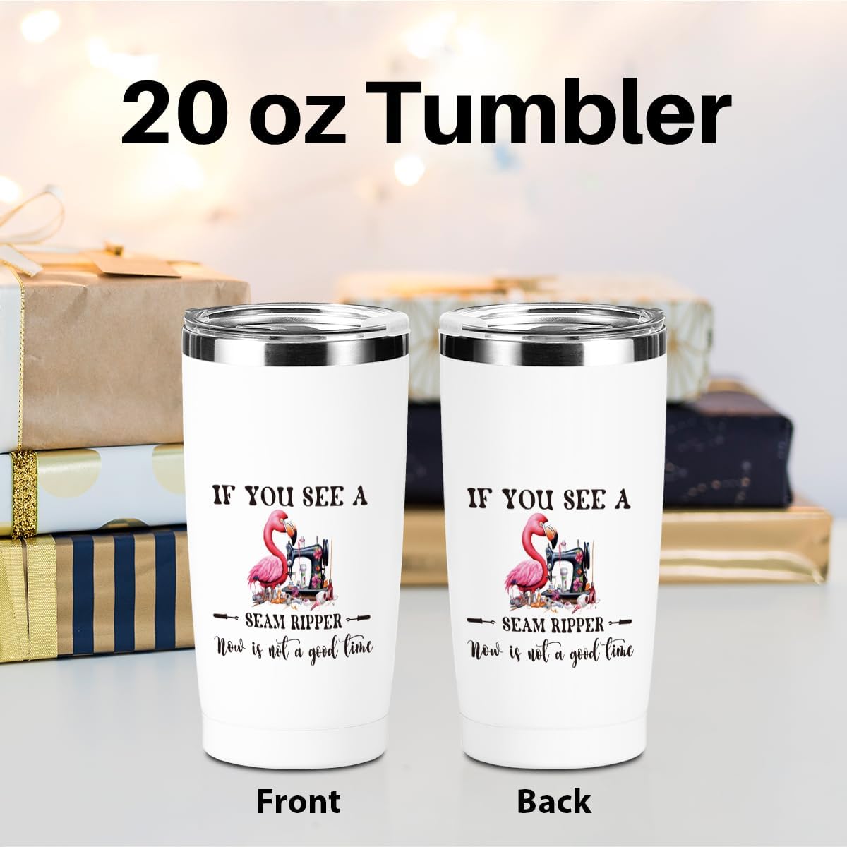 Funny Flamingo Gifts Sewing Accessories Travel Tumbler, Humorous Sewing Gifts 20 oz Stainless Steel Coffee Mug，Travel Cup，Insulated Cup with Lid for Car, Quilting Gift for Women Birthday Christmas