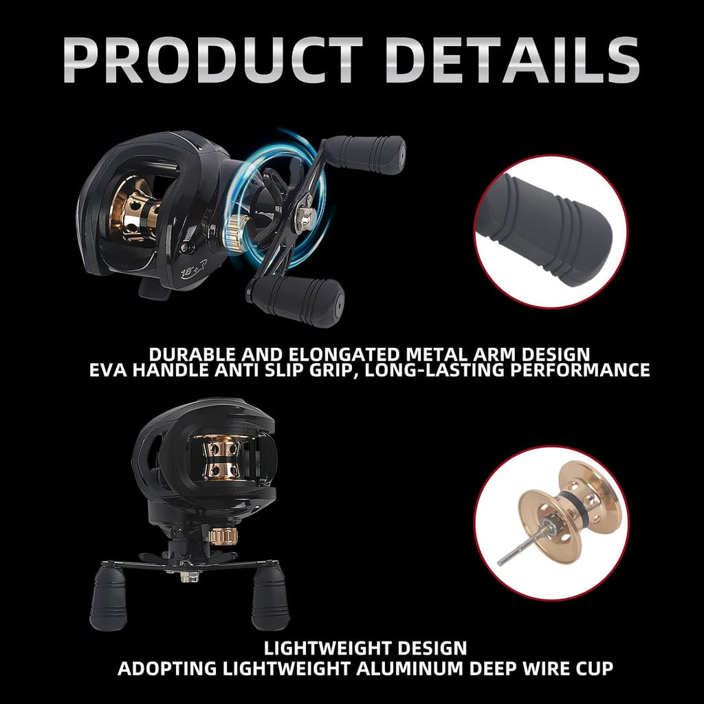Baitcaster Reels, 7.2:1 Gear Ratio Baitcasting Fishing Reel with 18+1bb