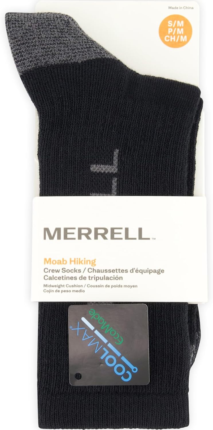 Merrell Unisex Moab Hiking Crew Socks, Full Cushion Sock for Heavy-duty Trails