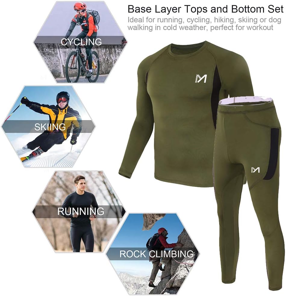MEETYOO Thermal Underwear for Men, Winter Gear Long Johns Base Layer Top and Bottom Set for Skiing Running