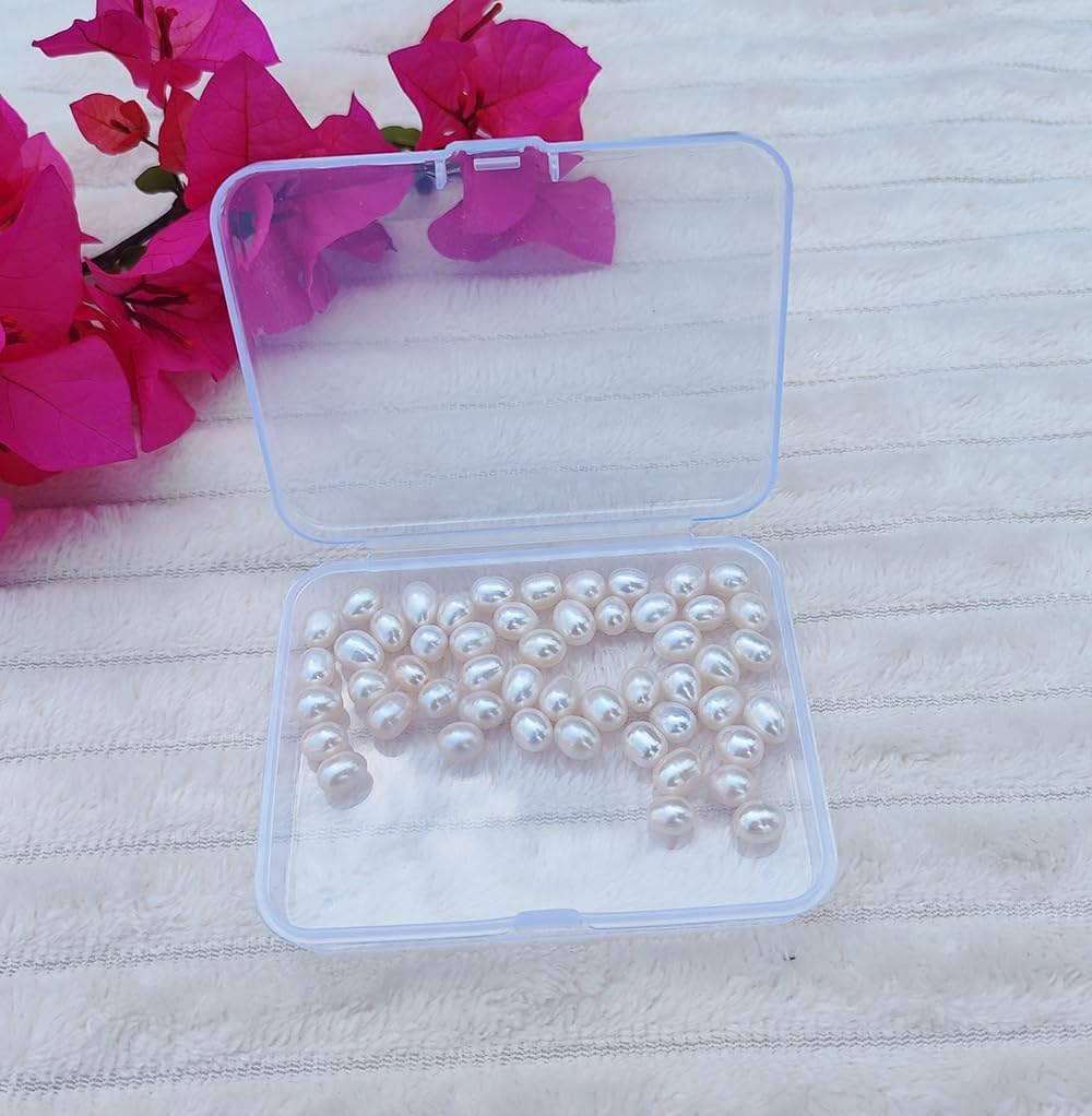 50 Pcs Real Pearl Beads for Jewelry Making AAA 7-8 mm Non-Porous Natural Pearls Beads Real Freshwater Pearls Oval Pearl Bead Loose Gemstone Bead Gift for Mother's Day.,DIY Gifts.