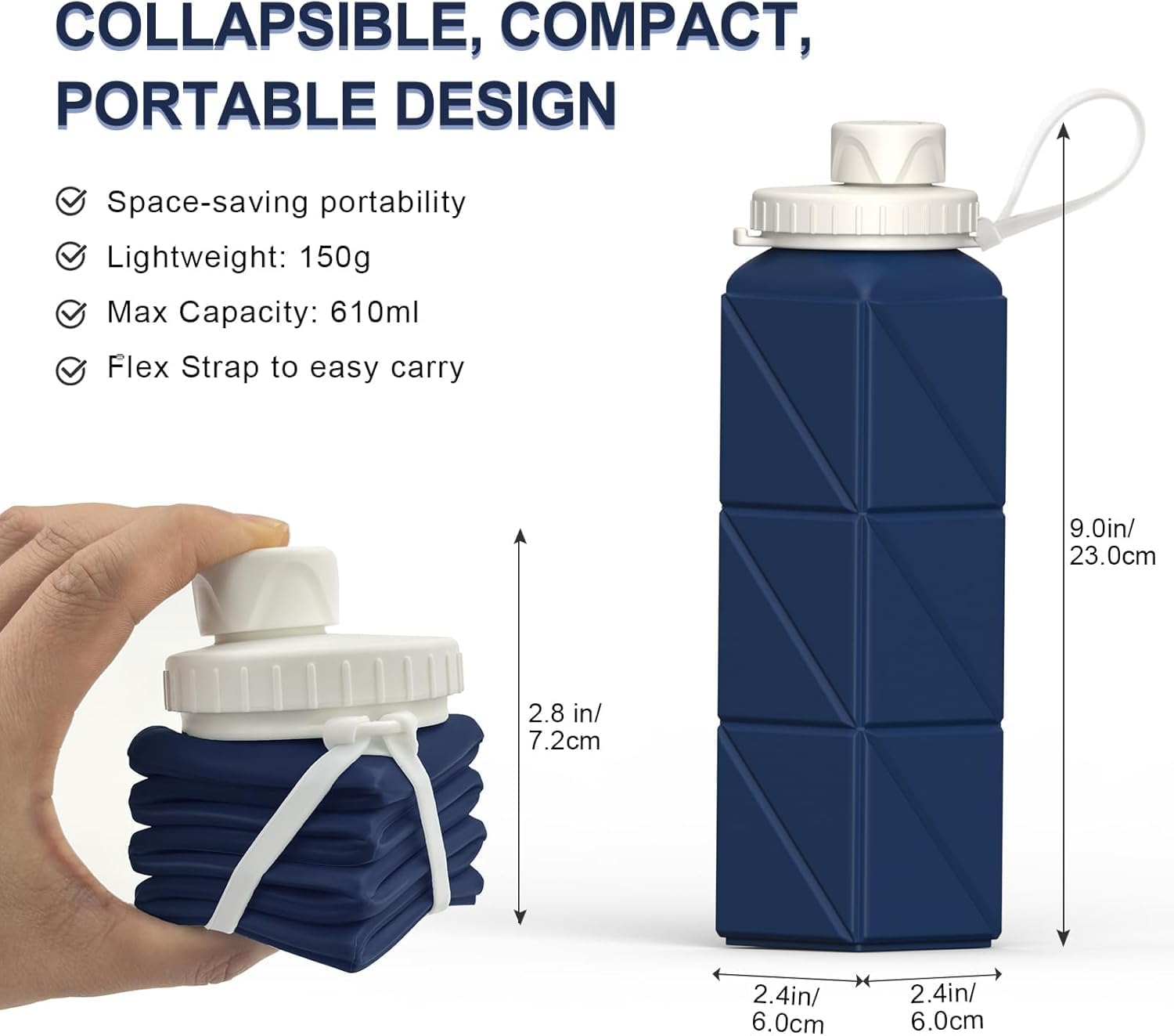 BEAUTAIL Collapsible Water Bottles 21oz/610mL, Silicone Travel Water Bottle