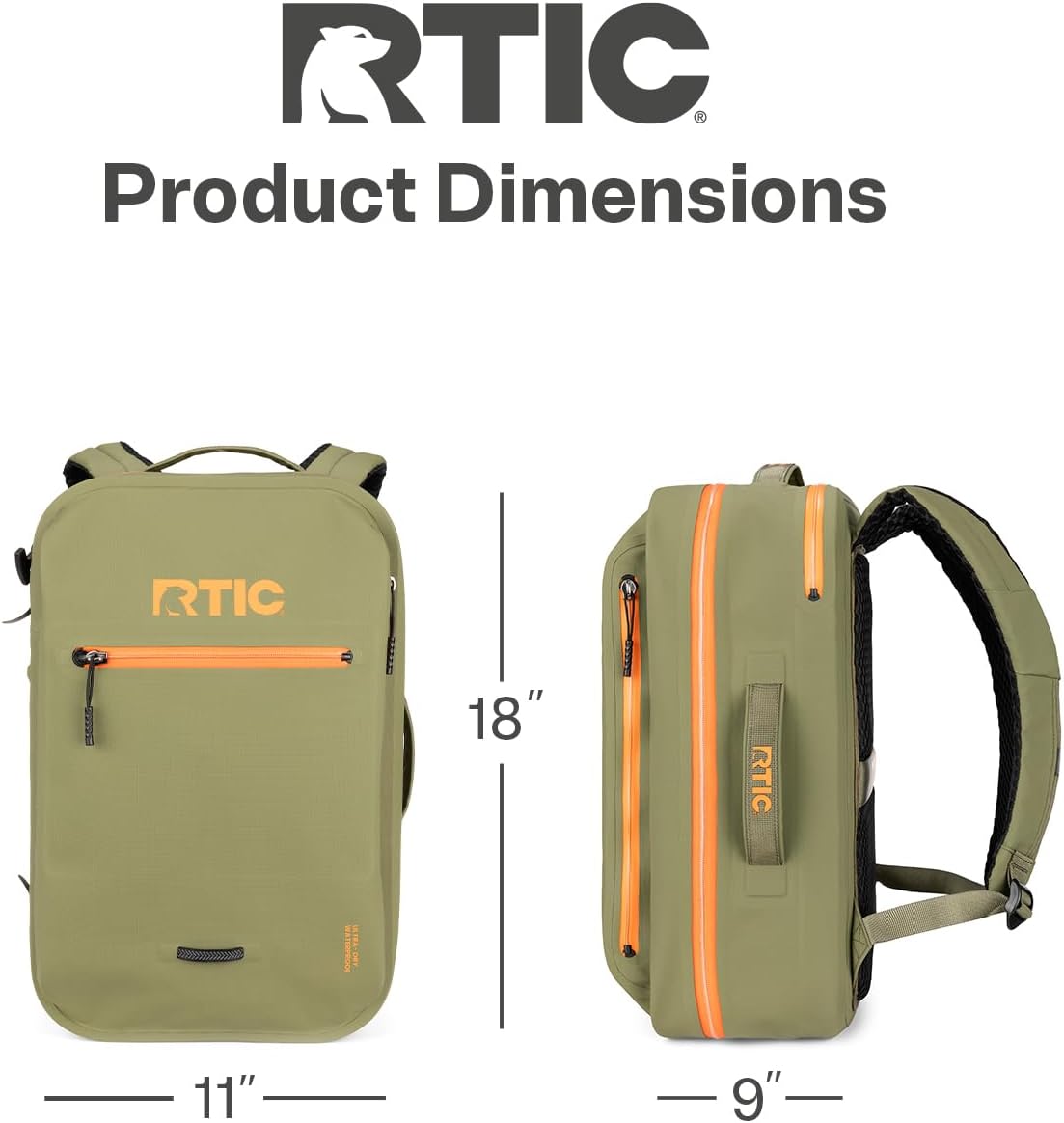 RTIC Ultra Dry Backpack Waterproof 26 L, Olive & Orange