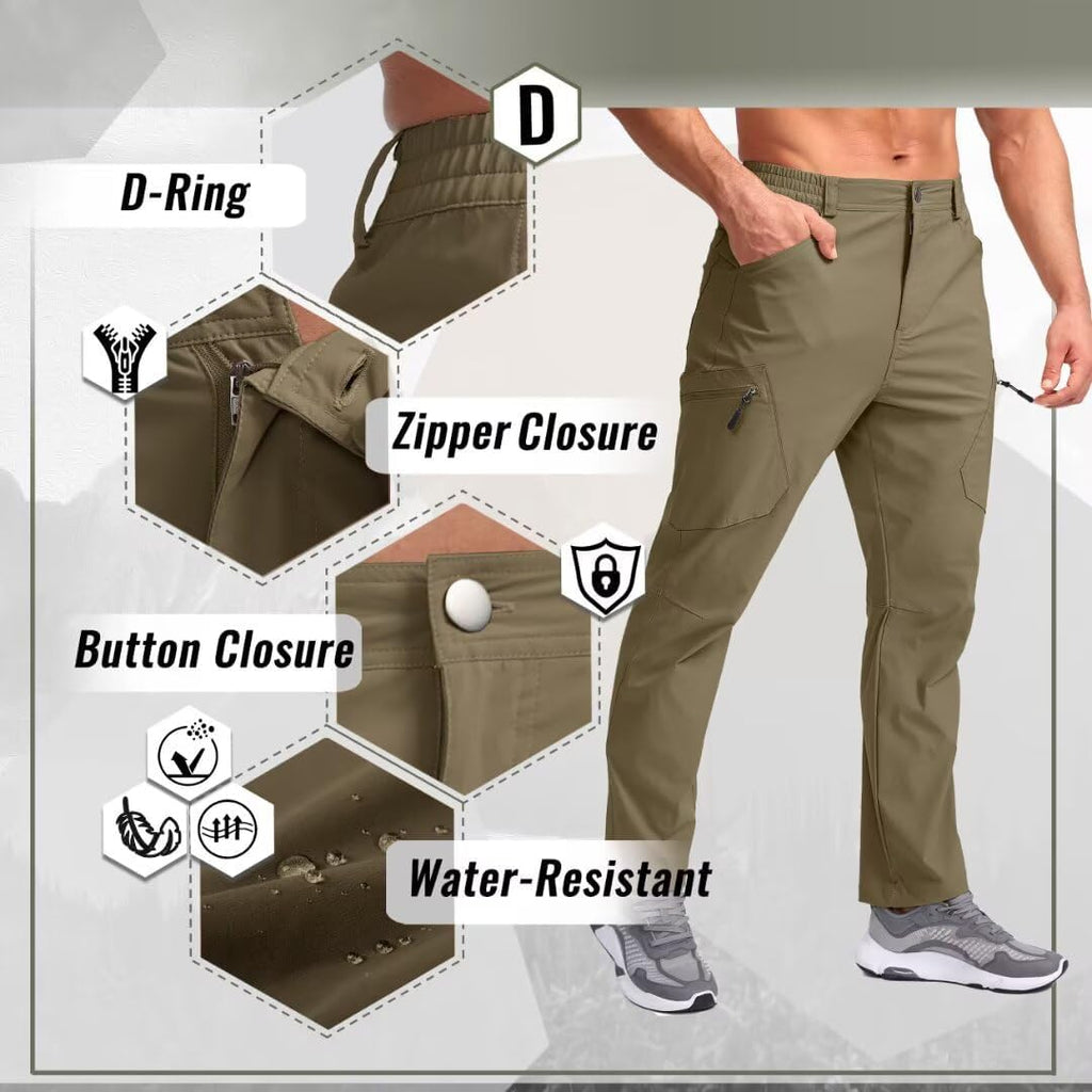 Pudolla Men's Lightweight Hiking Pants with 7 Pockets Quick Dry Water Resistant Fishing Travel Pants