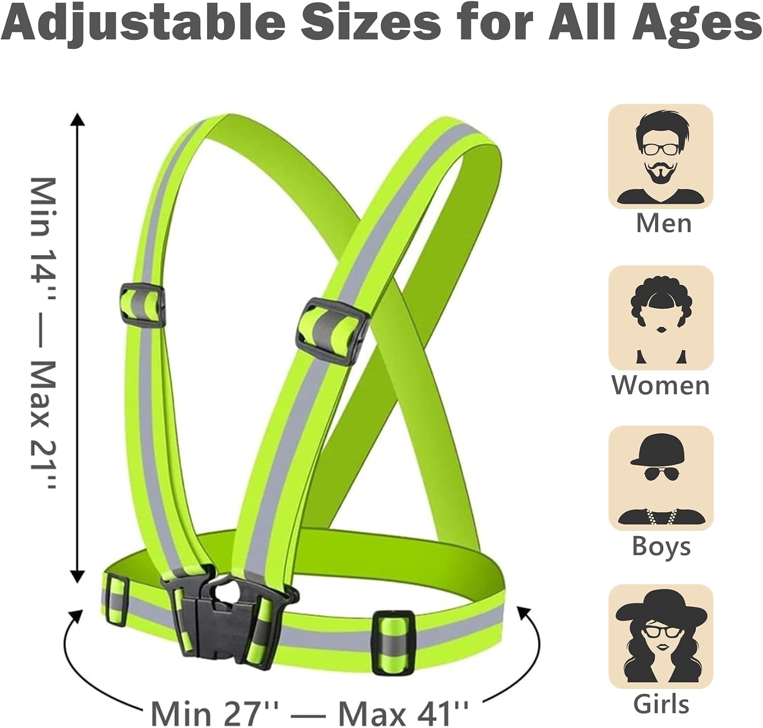 Reflective Vest, High Visibility Safety Vest Straps Reflective Gear for Night Running Walking Cycling for Men Women Kids