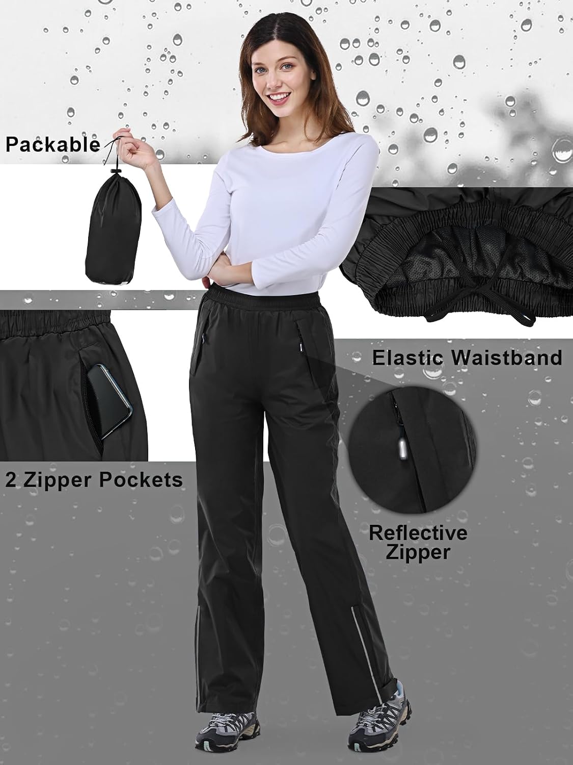 Outdoor Ventures Women's Rain Pants Packable Waterproof Hiking Pants
