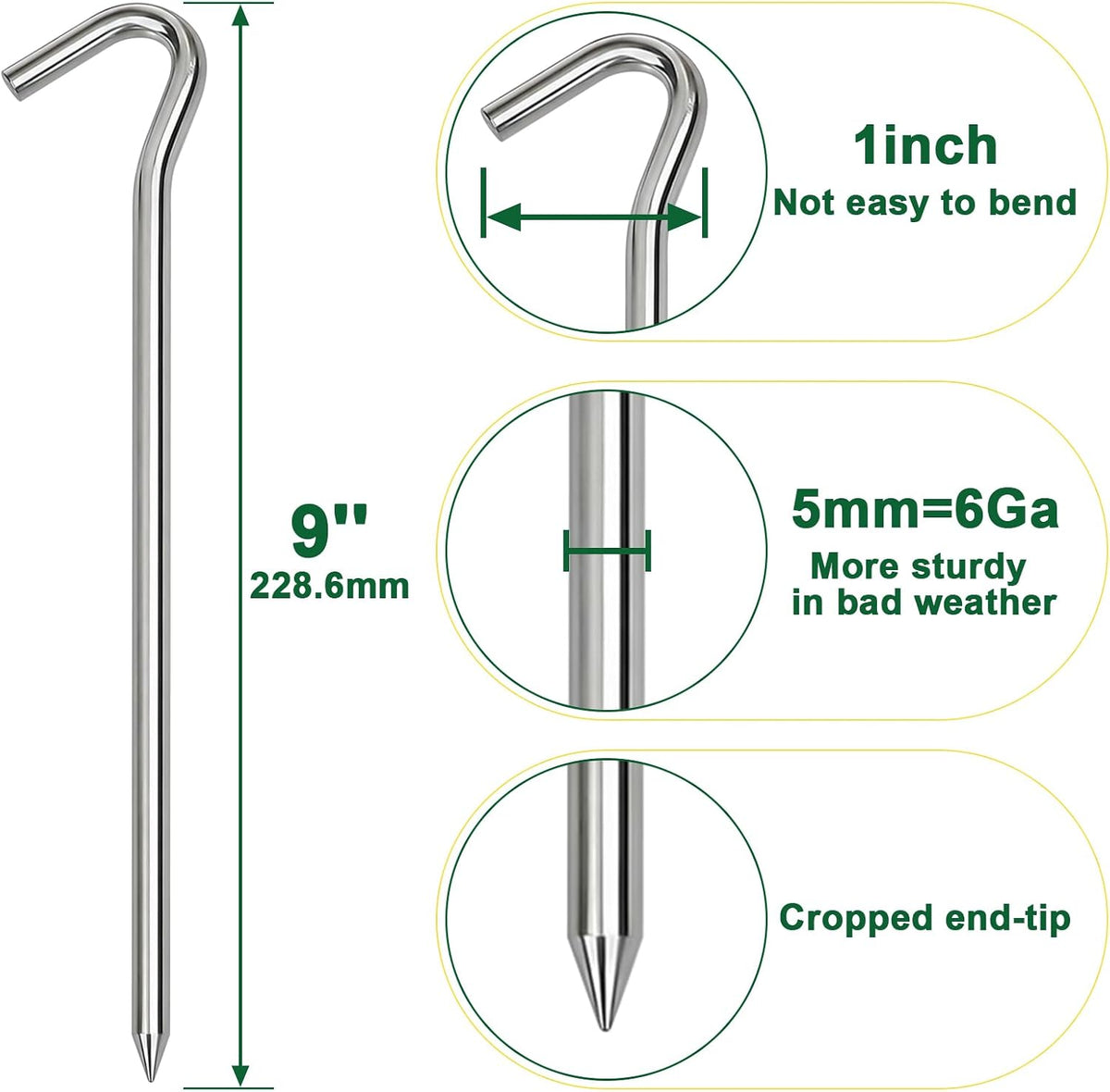 VVOKGO 9 Inches Tent Stakes Heavy Duty Metal Ground Stakes for Camping