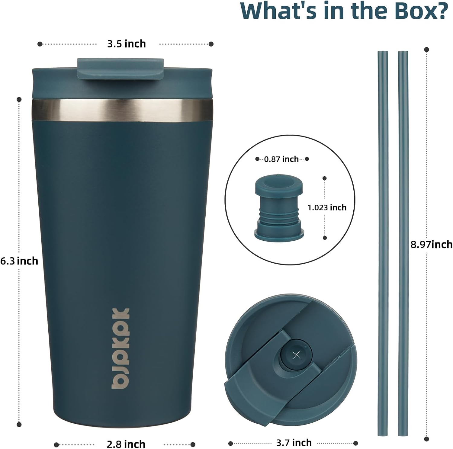 BJPKPK 18 oz Coffee Tumbler with Straw, Insulated Stainless Steel Cup