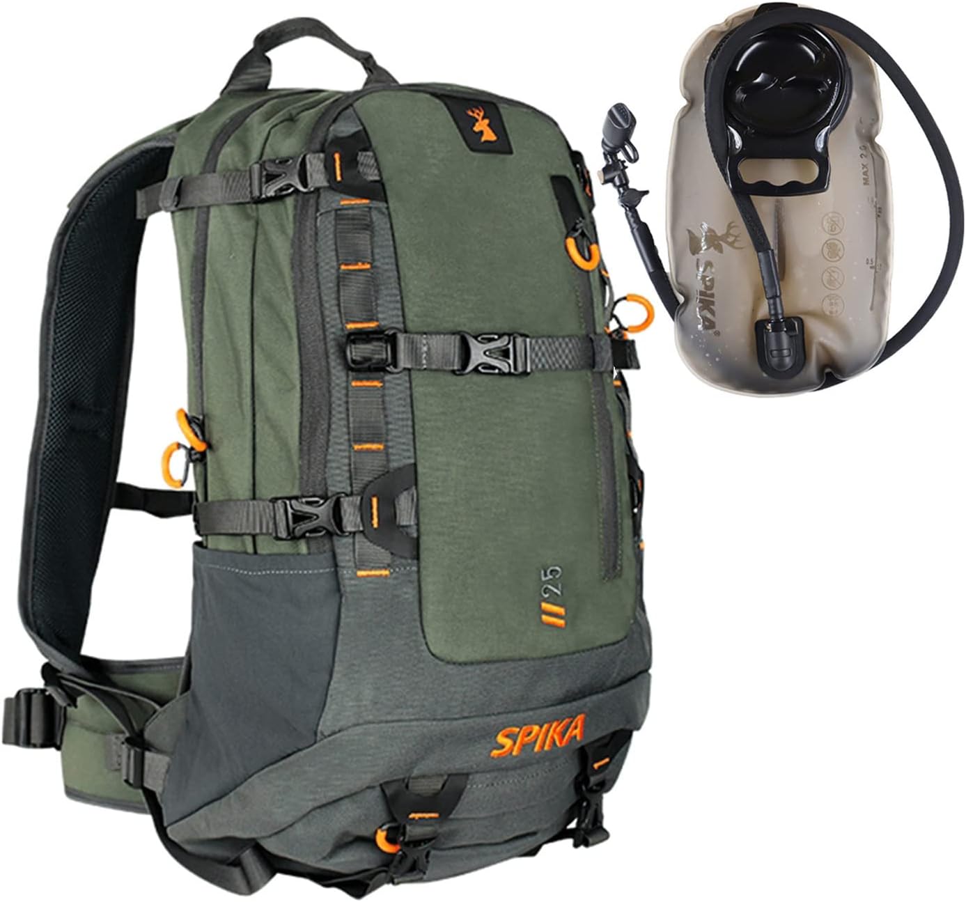 SPIKA Camo and Green Hunting Backpack Tactical Military Bags Waterproof Daypack for 25L Capacity Removable Hip Belt