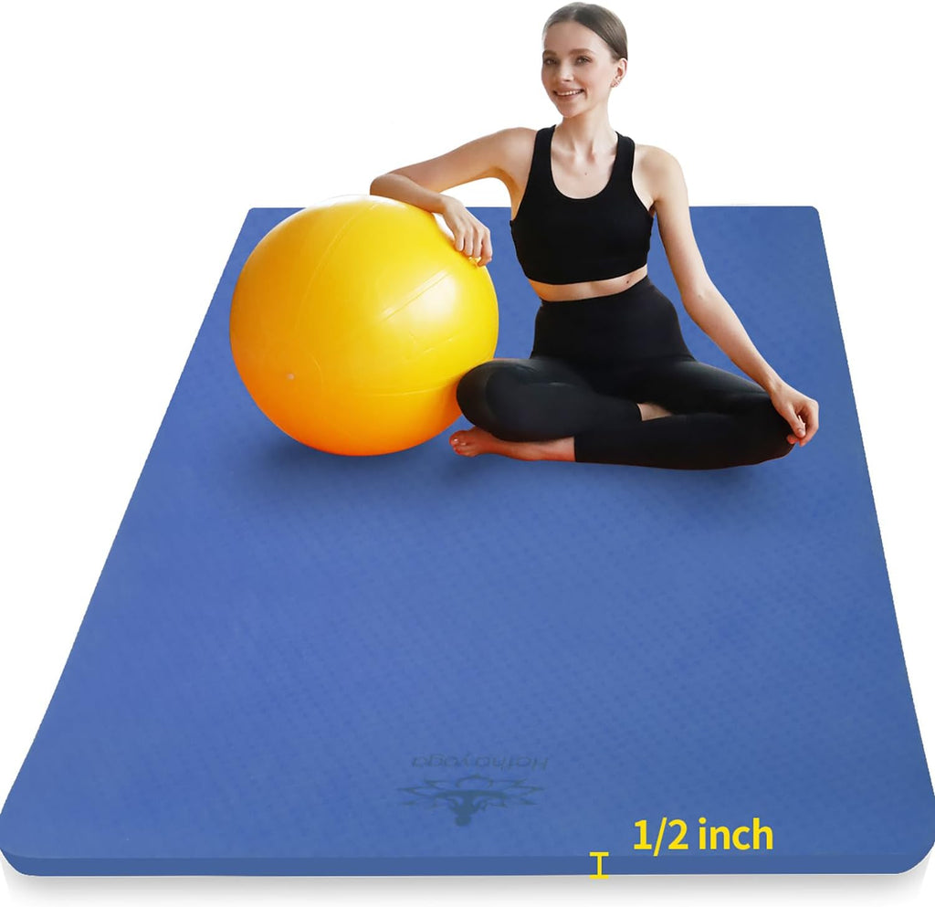 Hatha Yoga Large TPE Yoga Mat 6'x4'x1/2" Extra Thick Non-Slip Exercise Mat - for Yoga Pilates & Home Gym Workouts
