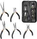 LIFEGOO 5 Pieces Mini Pliers Set – Durable Precision Tool Kit for Crafts, Jewelry & DIY, Includes Long Needle Nose, Bent Nose, Diagonal, End Cutting, Nipper (Black)