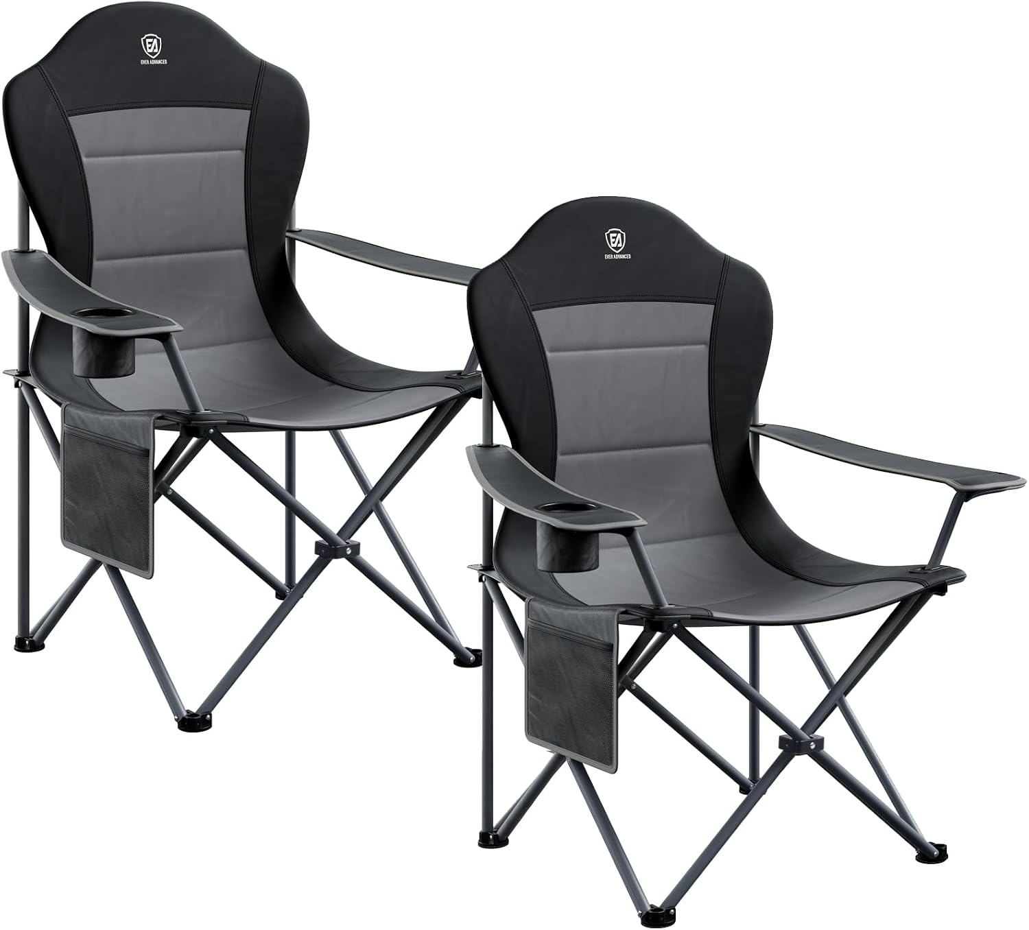 EVER ADVANCED Folding Camping Chair with High Back Padded 2 Pack Oversized Portable Lawn Chairs Lightweight Sturdy Steel Foldable Outdoor Camp Chair for Adults, Black