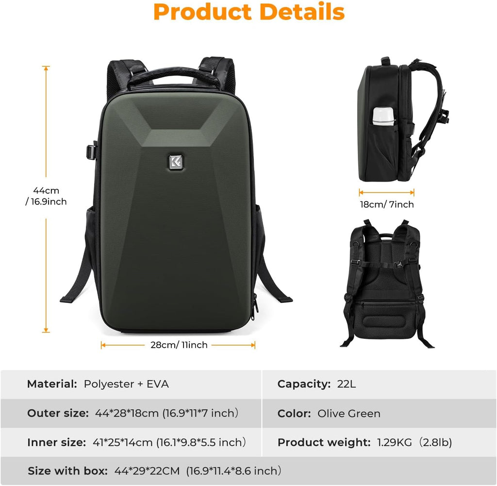 K&F CONCEPT Camera Backpack,Hardshell Photography DSLR Camera Bag