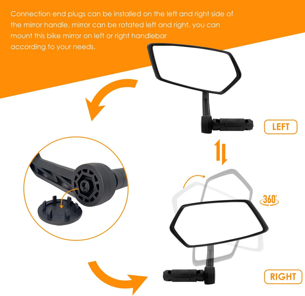 Arkham Bike Mirror for 0.59-0.65" Diameter Handlebar HD Bar End Bicycle Mirror Thickened Auto-Grade Glass for Handlebar Rearview Mirror Essential Bike Tool for Bicyclists E-Bike (Left)