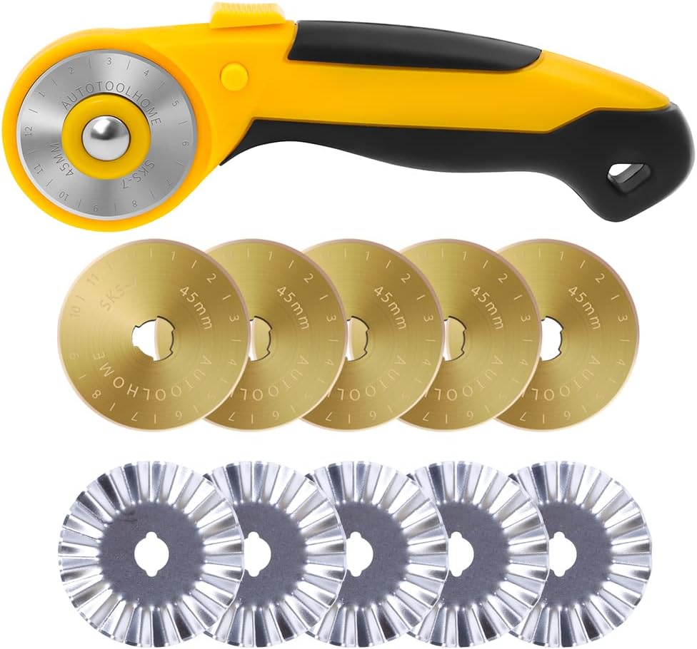 45mm Rotary Cutter for Fabric, w/ 10 Replacement Rotary Blades