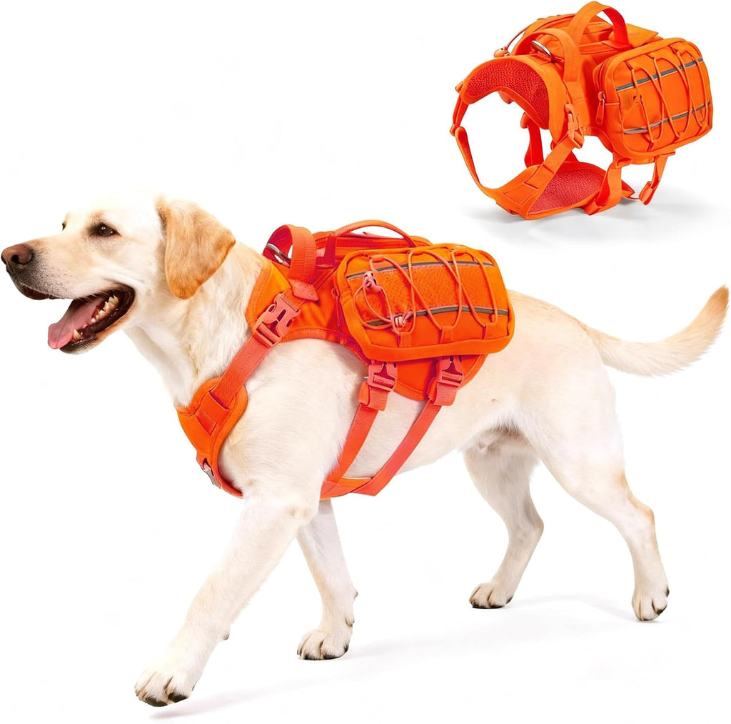 Large Dog Harness Backpack, No Pull Adjustable Dog Vest with Handle & Leash Ring, Lightweight Dog Backpack with Side Pockets for Walking, Training & Day Hikes, Pink, L