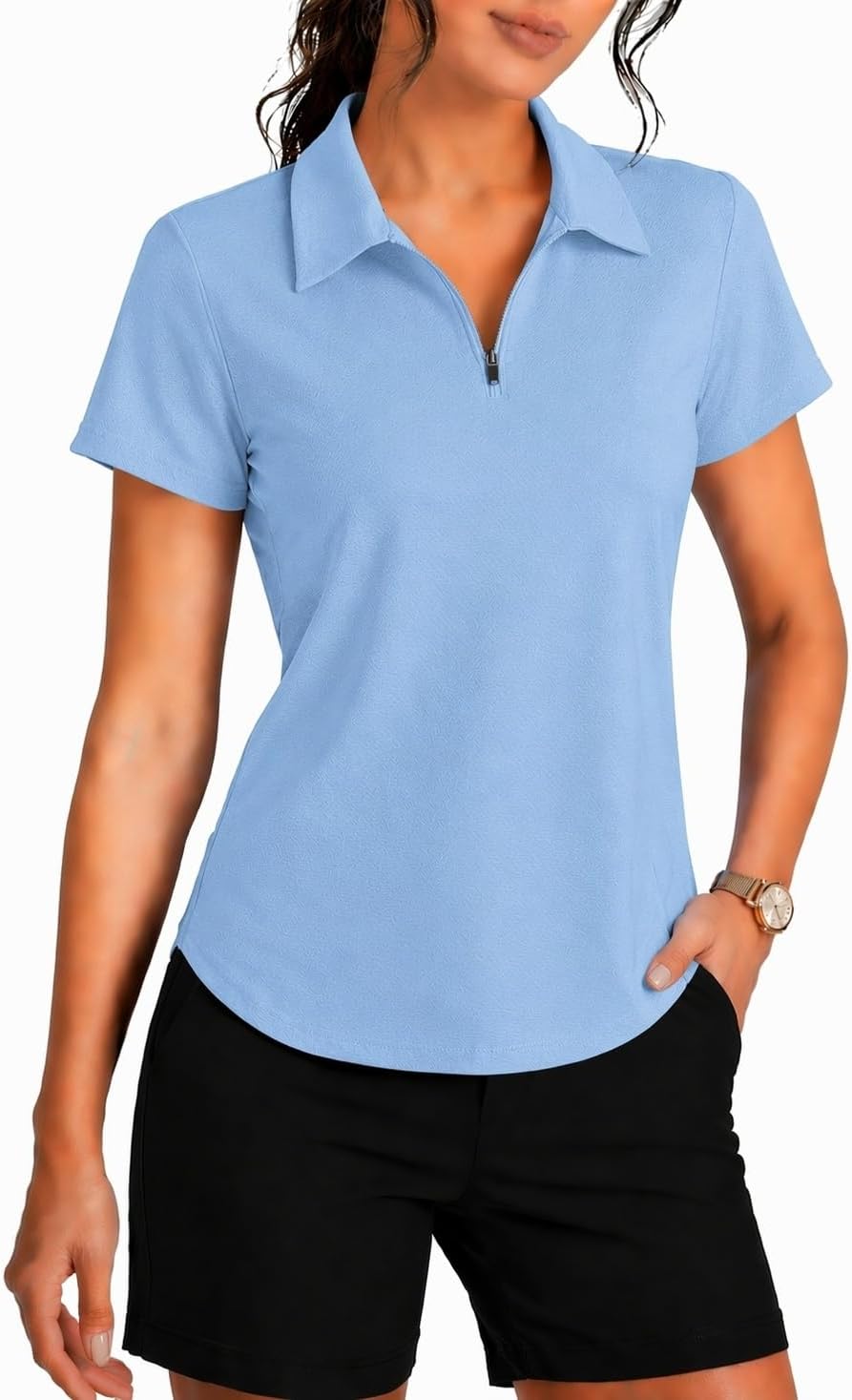 PINSPARK Womens Golf Shirt Short Sleeve Polo UPF 50+ 1/4 Zip Collar Shirt