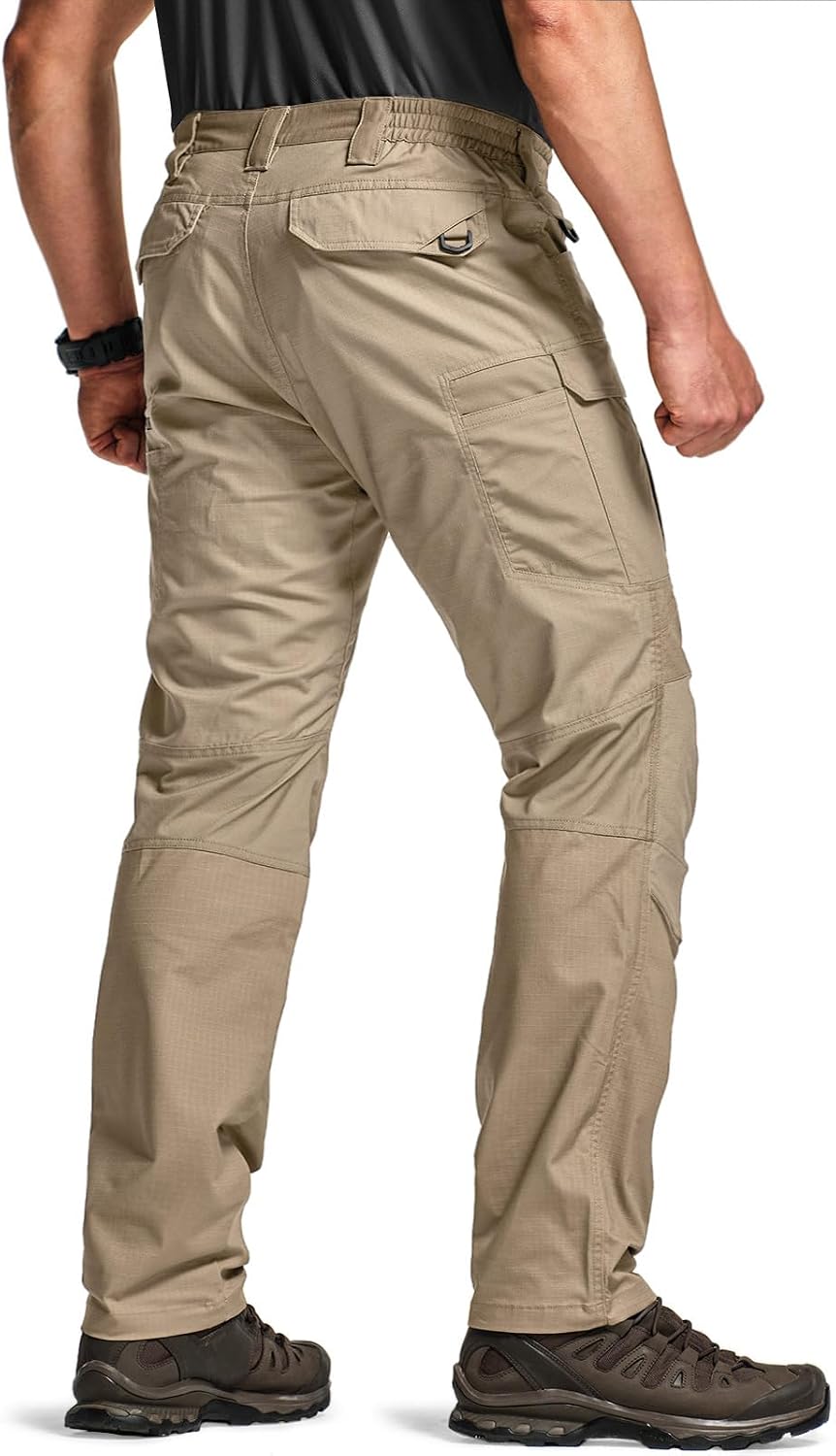 CQR Men's Flex Stretch Tactical Pants, Water Resistant Ripstop Cargo Pants, Lightweight EDC Outdoor Work Hiking Pants