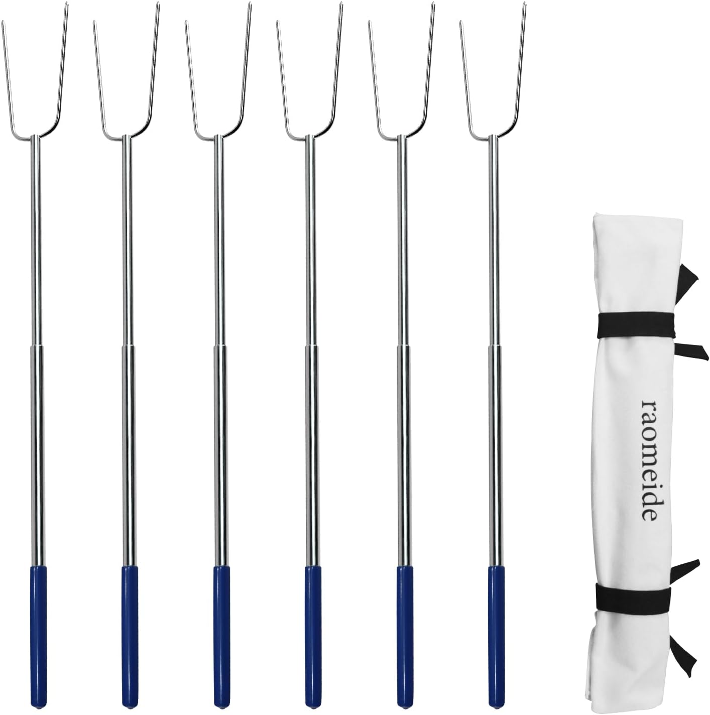 RAOMEIDE 32" Heavy Duty Hot Dog Roasting Sticks for Campfire, Smores Sticks for Fire Pit Long, Marshmallows Skewers (4 Pack)