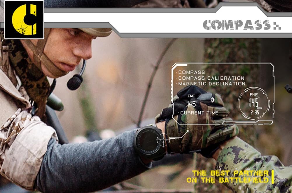 NORTH EDGE Military Watch for Men Large Face Tactical Survival Digital Wrist Watch with Altimeter, Compass, Barometer, Waterproof, Pedometer for Outdoor Sports & Hiking (Apache)