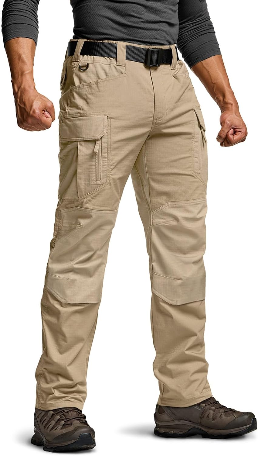 CQR Men's Flex Stretch Tactical Pants, Water Resistant Ripstop Cargo Pants, Lightweight EDC Outdoor Work Hiking Pants